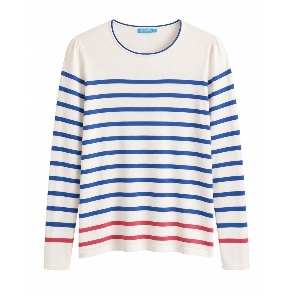 J.McLaughlin Striped Cotton Modal Sweater M Blue White Pink Lightweight Nautical